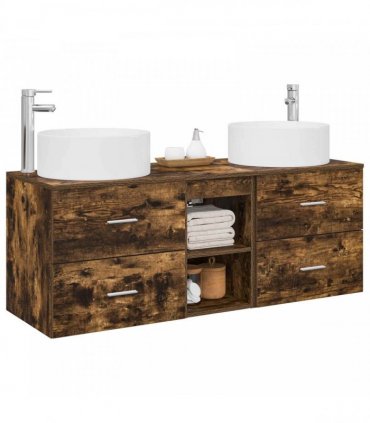 vidaXL Bathroom Cabinet Set 3 pcs Smoked Oak 129 x 44.5 x 80 cm
