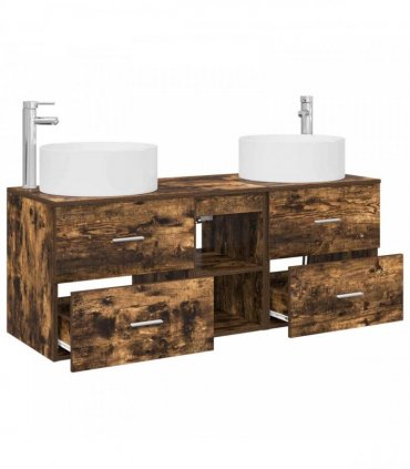 vidaXL Bathroom Cabinet Set 3 pcs Smoked Oak 129 x 44.5 x 80 cm