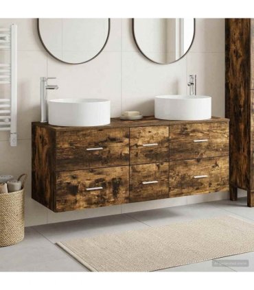vidaXL Bathroom Cabinet Set 3 pcs Smoked Oak 129 x 44.5 x 80 cm