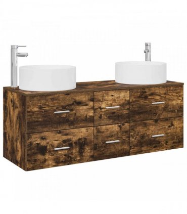 vidaXL Bathroom Cabinet Set 3 pcs Smoked Oak 129 x 44.5 x 80 cm