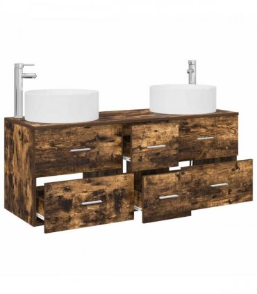 vidaXL Bathroom Cabinet Set 3 pcs Smoked Oak 129 x 44.5 x 80 cm