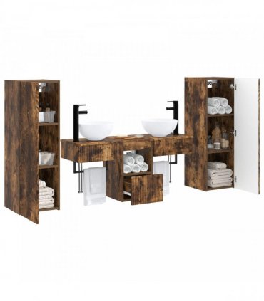 vidaXL Bathroom Cabinet Set 5 pcs Smoked Oak 33 x 34.5 x 100 cm