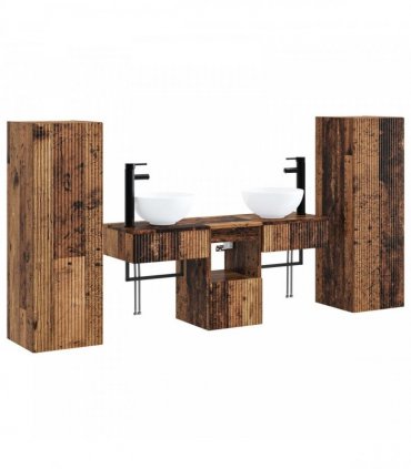 vidaXL Bathroom Cabinet Set 5 pcs Old Wood 33 x 34.5 x 100 cm