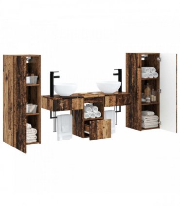 vidaXL Bathroom Cabinet Set 5 pcs Old Wood 33 x 34.5 x 100 cm