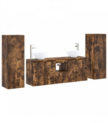 vidaXL Bathroom Cabinet Set 5 pcs Smoked Oak 129 x 35 x 80 cm