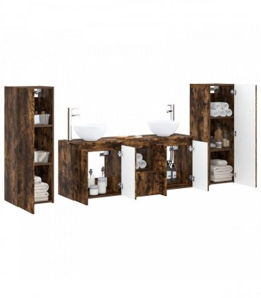 vidaXL Bathroom Cabinet Set 5 pcs Smoked Oak 129 x 35 x 80 cm
