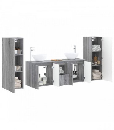 vidaXL Bathroom Cabinet Set 5 pcs Grey Sonoma 129 x 35 x 80 cm