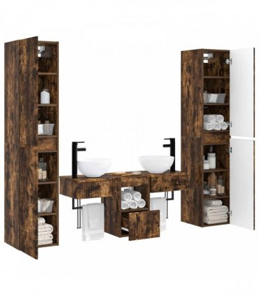 vidaXL Bathroom Cabinet Set 5 pcs Smoked Oak 33 x 34.5 x 160 cm