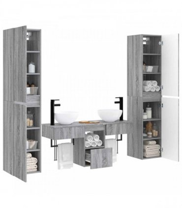vidaXL Bathroom Cabinet Set 5 pcs Grey Sonoma 33 x 34.5 x 160 cm