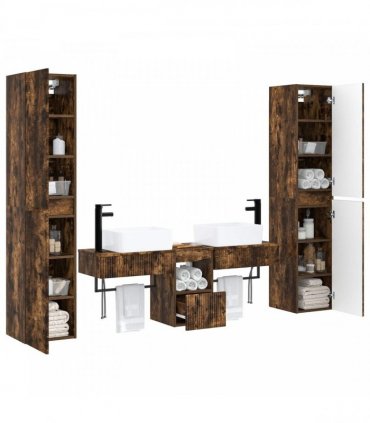 vidaXL Bathroom Cabinet Set 5 pcs Smoked Oak 33 x 34.5 x 160 cm