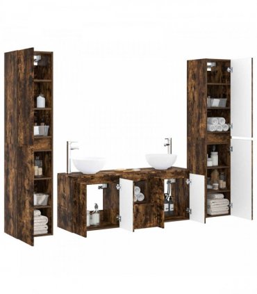 vidaXL Bathroom Cabinet Set 5 pcs Smoked Oak 129 x 35 x 80 cm