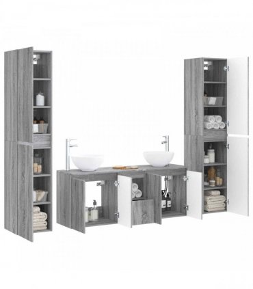 vidaXL Bathroom Cabinet Set 5 pcs Grey Sonoma 129 x 35 x 80 cm