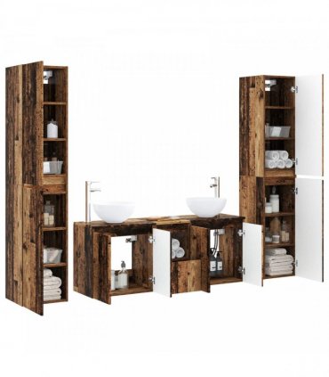 vidaXL Bathroom Cabinet Set 5 pcs Old Wood 129 x 35 x 80 cm