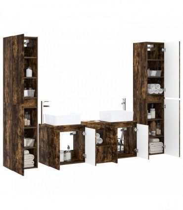 vidaXL Bathroom Cabinet Set 5 pcs Smoked Oak 33 x 34.5 x 160 cm