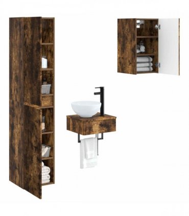 vidaXL Bathroom Cabinet Set 3 pcs Smoked Oak 33 x 34.5 x 160 cm