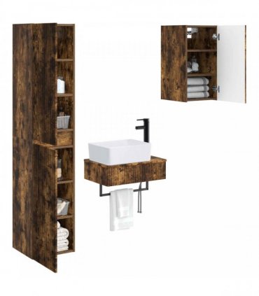 vidaXL Bathroom Cabinet Set 3 pcs Smoked Oak 33 x 34.5 x 160 cm