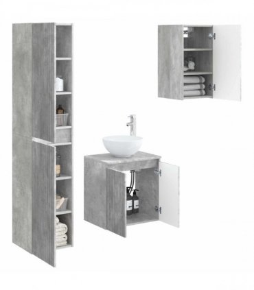 vidaXL Bathroom Cabinet Set 3 pcs Concrete Grey 33 x 34.5 x 160 cm