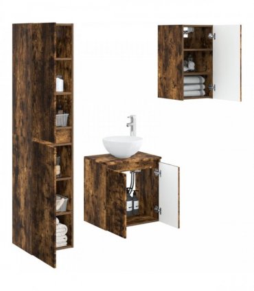 vidaXL Bathroom Cabinet Set 3 pcs Smoked Oak 33 x 34.5 x 160 cm