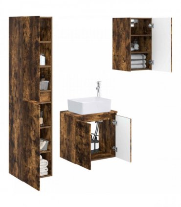 vidaXL Bathroom Cabinet Set 3 pcs Smoked Oak 33 x 34.5 x 160 cm