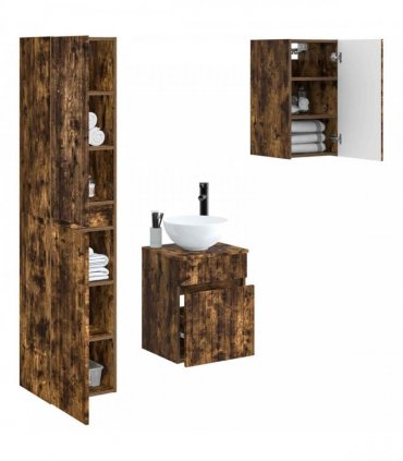 vidaXL Bathroom Cabinet Set 3 pcs Smoked Oak 33 x 34.5 x 160 cm