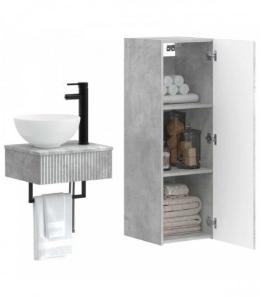 vidaXL Bathroom Cabinet Set 2 pcs Concrete Grey 33 x 34.5 x 100 cm