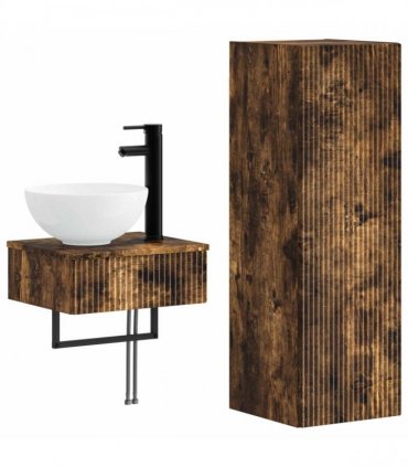 vidaXL Bathroom Cabinet Set 2 pcs Smoked Oak 33 x 34.5 x 100 cm