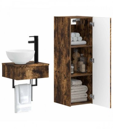 vidaXL Bathroom Cabinet Set 2 pcs Smoked Oak 33 x 34.5 x 100 cm