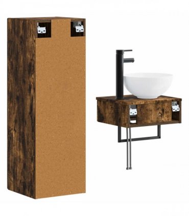 vidaXL Bathroom Cabinet Set 2 pcs Smoked Oak 33 x 34.5 x 100 cm