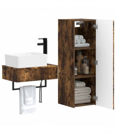 vidaXL Bathroom Cabinet Set 2 pcs Smoked Oak 33 x 34.5 x 100 cm
