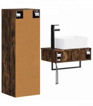vidaXL Bathroom Cabinet Set 2 pcs Smoked Oak 33 x 34.5 x 100 cm