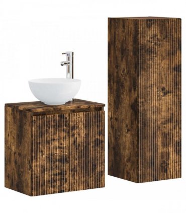 vidaXL Bathroom Cabinet Set 2 pcs Smoked Oak 33 x 34.5 x 100 cm