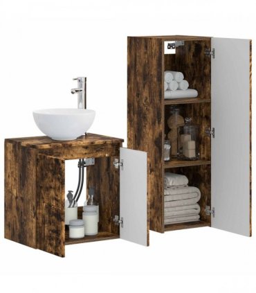 vidaXL Bathroom Cabinet Set 2 pcs Smoked Oak 33 x 34.5 x 100 cm