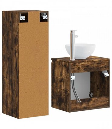 vidaXL Bathroom Cabinet Set 2 pcs Smoked Oak 33 x 34.5 x 100 cm