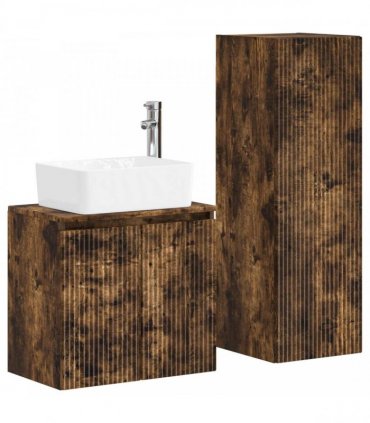 vidaXL Bathroom Cabinet Set 2 pcs Smoked Oak 33 x 34.5 x 100 cm