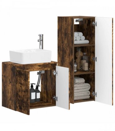 vidaXL Bathroom Cabinet Set 2 pcs Smoked Oak 33 x 34.5 x 100 cm