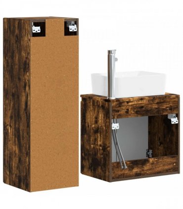vidaXL Bathroom Cabinet Set 2 pcs Smoked Oak 33 x 34.5 x 100 cm