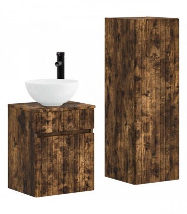 vidaXL Bathroom Cabinet Set 2 pcs Smoked Oak 33 x 34.5 x 100 cm