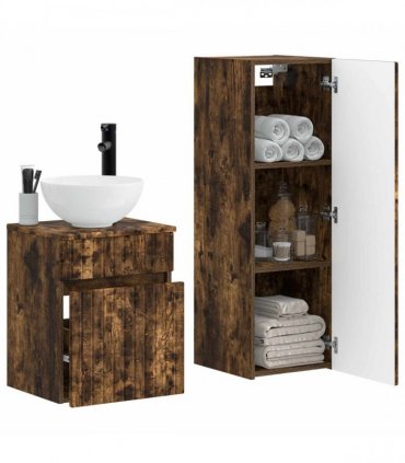 vidaXL Bathroom Cabinet Set 2 pcs Smoked Oak 33 x 34.5 x 100 cm