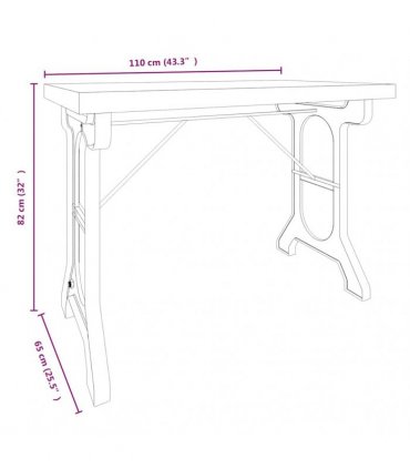 vidaXL Dining Table 110x65x82 cm Solid Wood Fir and Iron