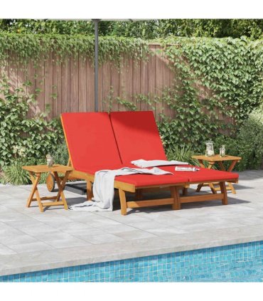 vidaXL Sun Lounger Reclining with Cushion Red Solid Acacia Wood