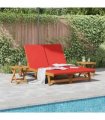 vidaXL Sun Lounger Reclining with Cushion Red Solid Acacia Wood