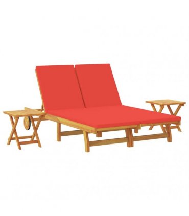 vidaXL Sun Lounger Reclining with Cushion Red Solid Acacia Wood