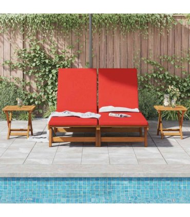 vidaXL Sun Lounger Reclining with Cushion Red Solid Acacia Wood
