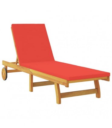 vidaXL Sun Lounger Reclining with Cushion Red Solid Acacia Wood
