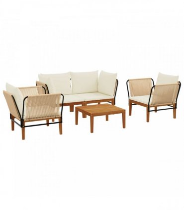 vidaXL 5 pcs Solid Acacia Wood & Rope Natural