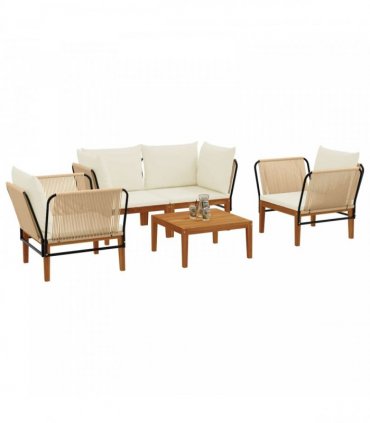 vidaXL 5 pcs Solid Acacia Wood & Rope Natural