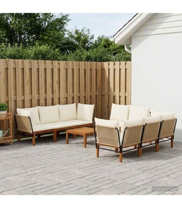 vidaXL 9 pcs Solid Acacia Wood & Rope Natural