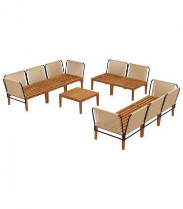 vidaXL 9 pcs Solid Acacia Wood & Rope Natural
