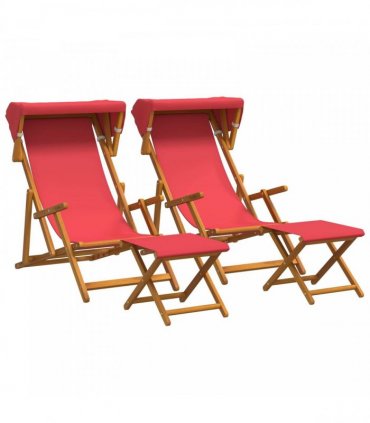 vidaXL Deck Chair 4 pcs 3 Position Solid Eucalyptus Wood Red