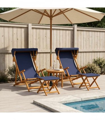 vidaXL Deck Chair 4 pcs 3 Position Solid Eucalyptus Wood Blue